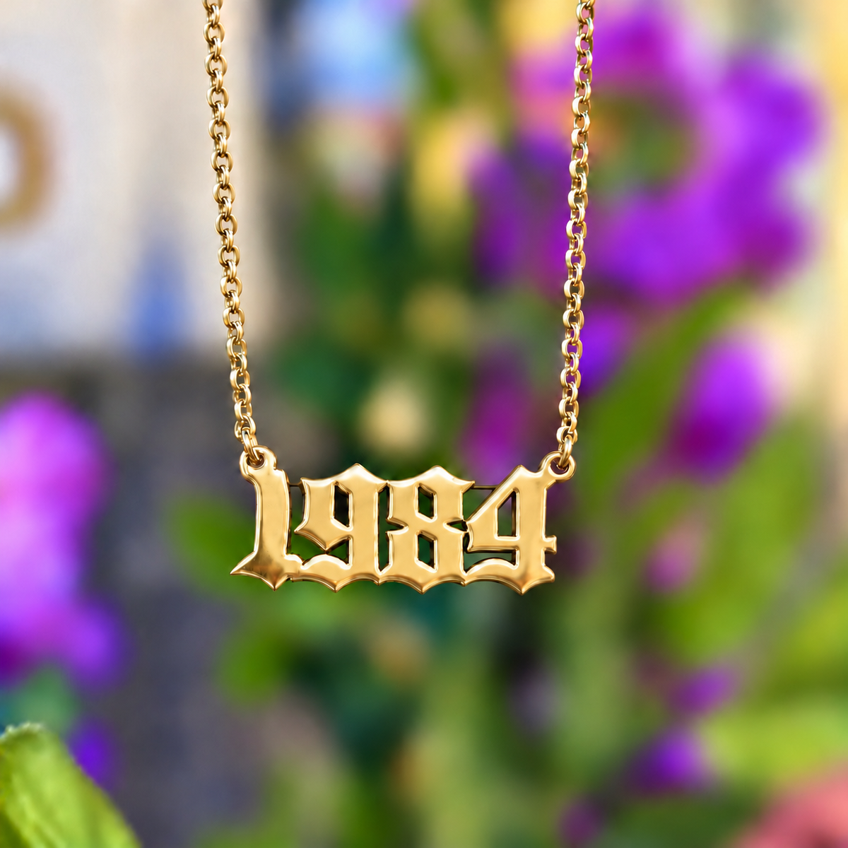 9ct Gold Personalised Gothic Year Necklace | Made to Order