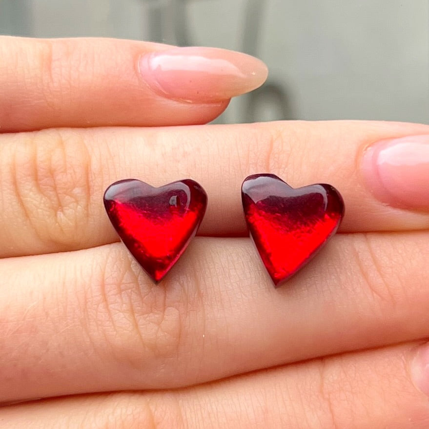 ‘Watch This Space’ Red Love Heart Stud Earrings