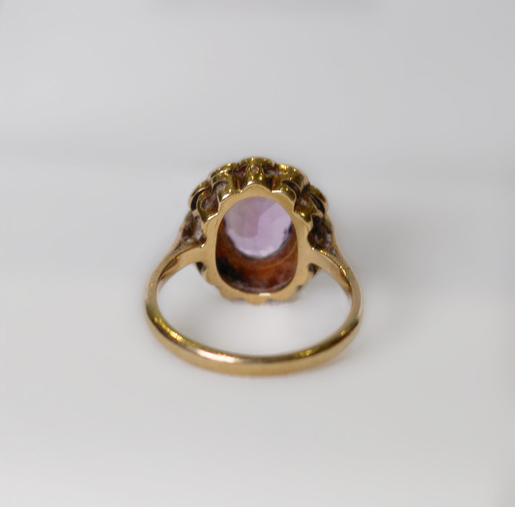 Vintage Amethyst and Pearl 9ct Yellow Gold Cluster Ring | Size O