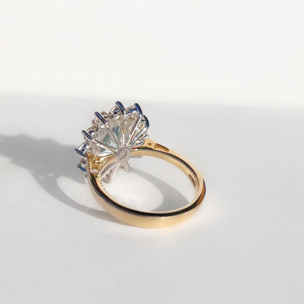 Aquamarine and Diamond Classic Cluster 14ct Yellow Gold Ring | Size N ½