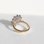 Aquamarine and Diamond Classic Cluster 14ct Yellow Gold Ring | Size N ½