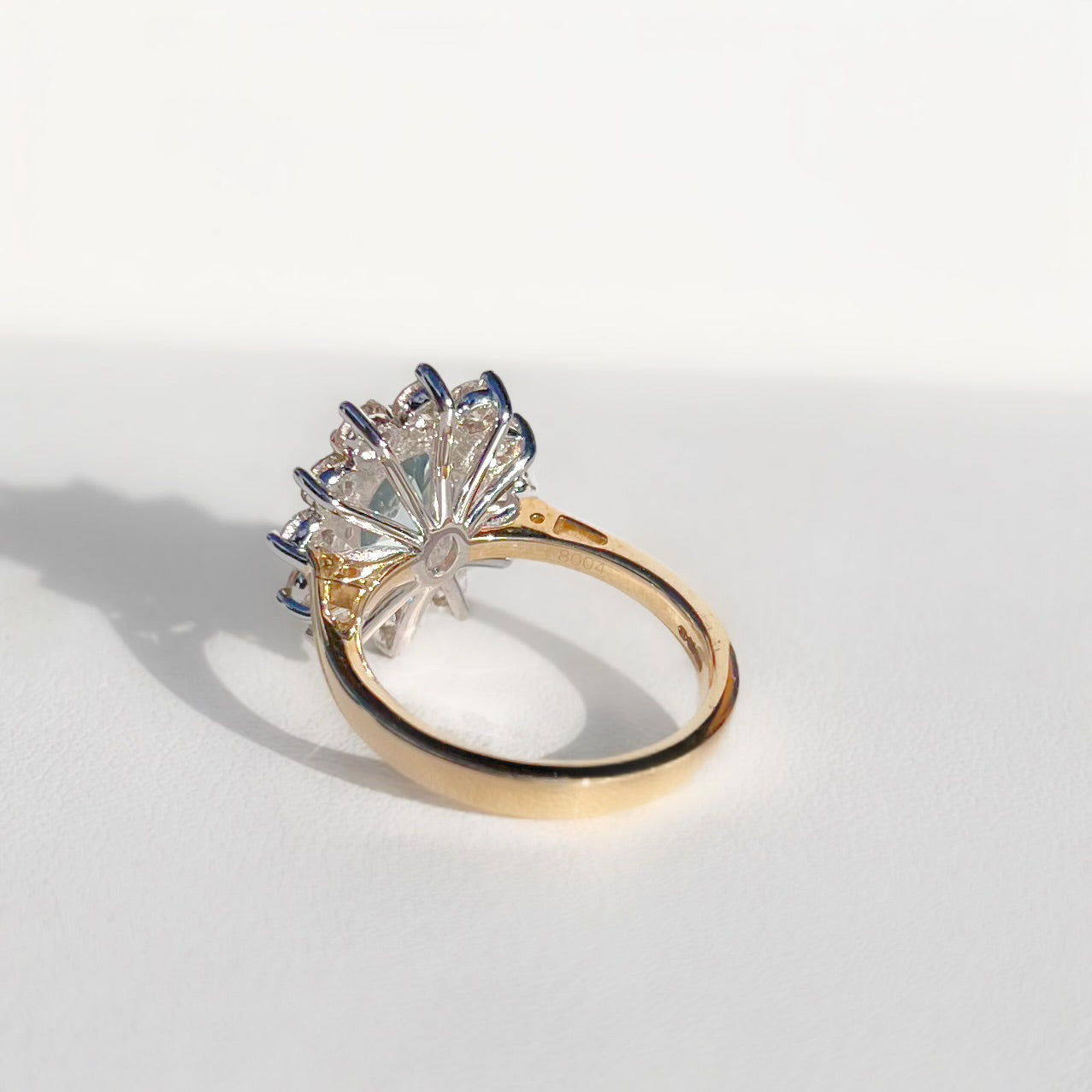 Aquamarine and Diamond Classic Cluster 14ct Yellow Gold Ring | Size N ½