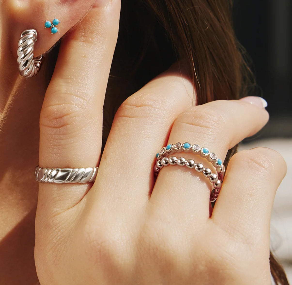 Ania Hae Silver Turquoise & Cubic Zirconia Ring - Size O