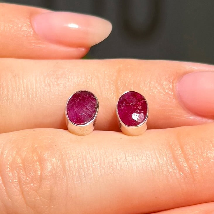 Oval Cut Ruby Sterling Silver Stud Earrings