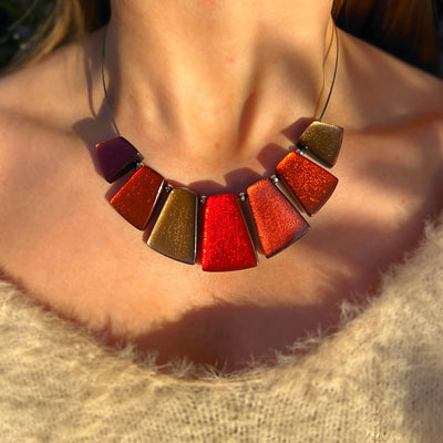 Chunky Orange, Red & Gold Necklace | Watch This Space