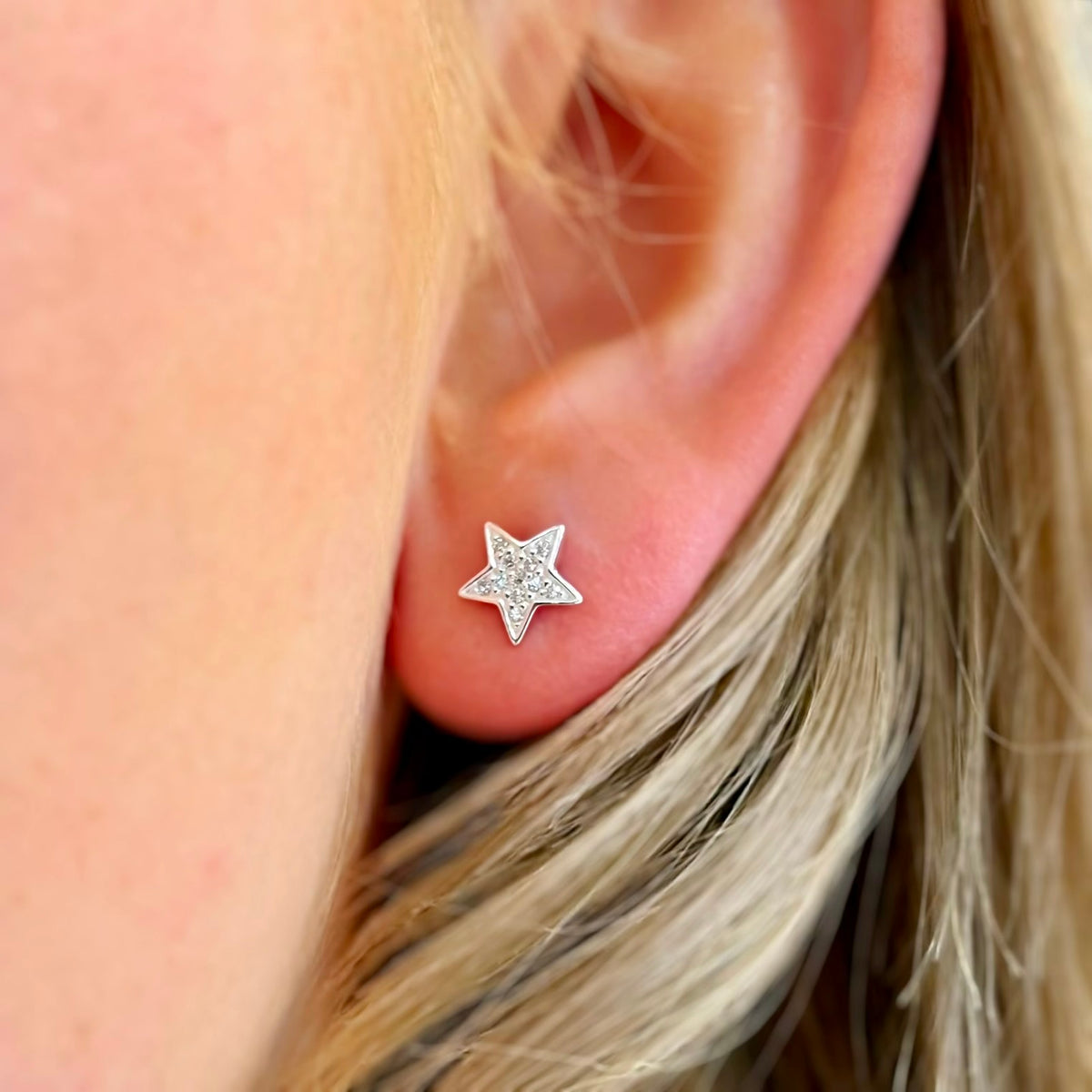 Cubic Zirconia Sterling Silver Star Stud Earrings