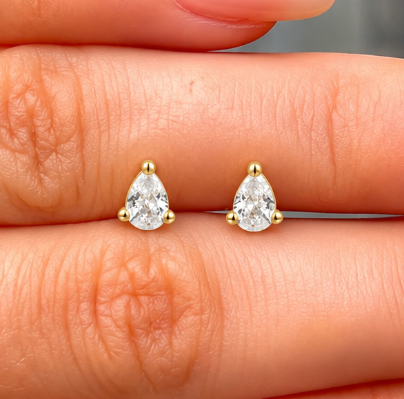 14ct Gold Plated Pear Cubic Stud Earrings | Ania Haie