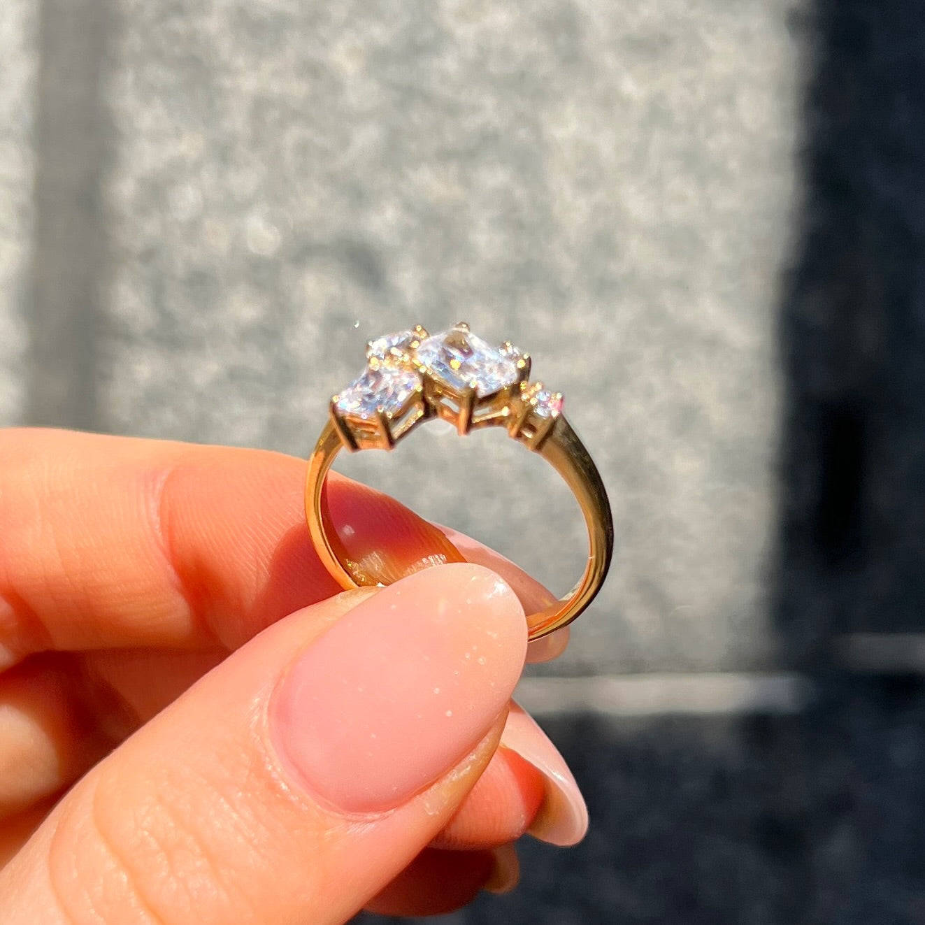 Asymmetric Cluster Cubic Zirconia 9ct Yellow Gold Ring | Size N
