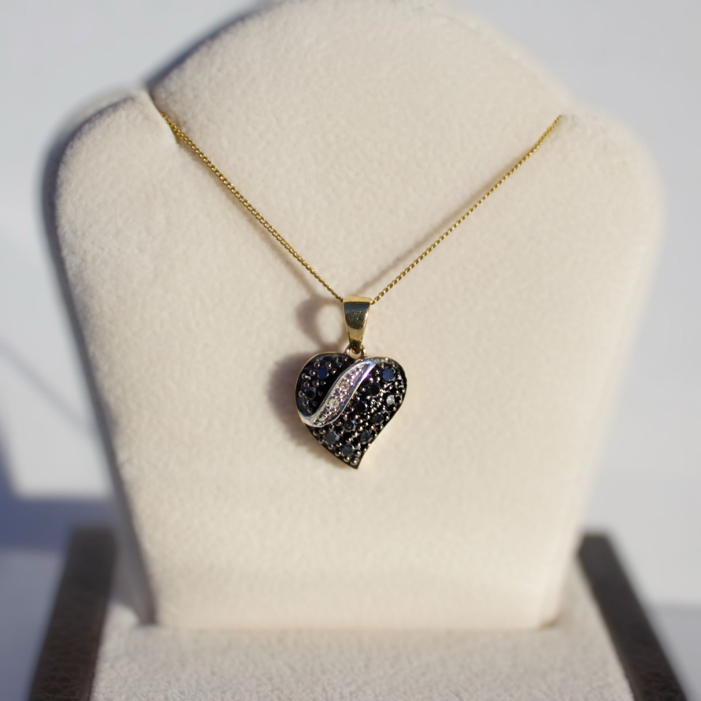 Vintage Black Diamond 9ct Yellow Gold Witch's Heart Necklace
