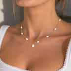Pearl 9ct Gold Plated Sterling Silver Dainty Station Necklace