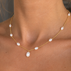 Pearl 9ct Gold Plated Sterling Silver Dainty Station Necklace
