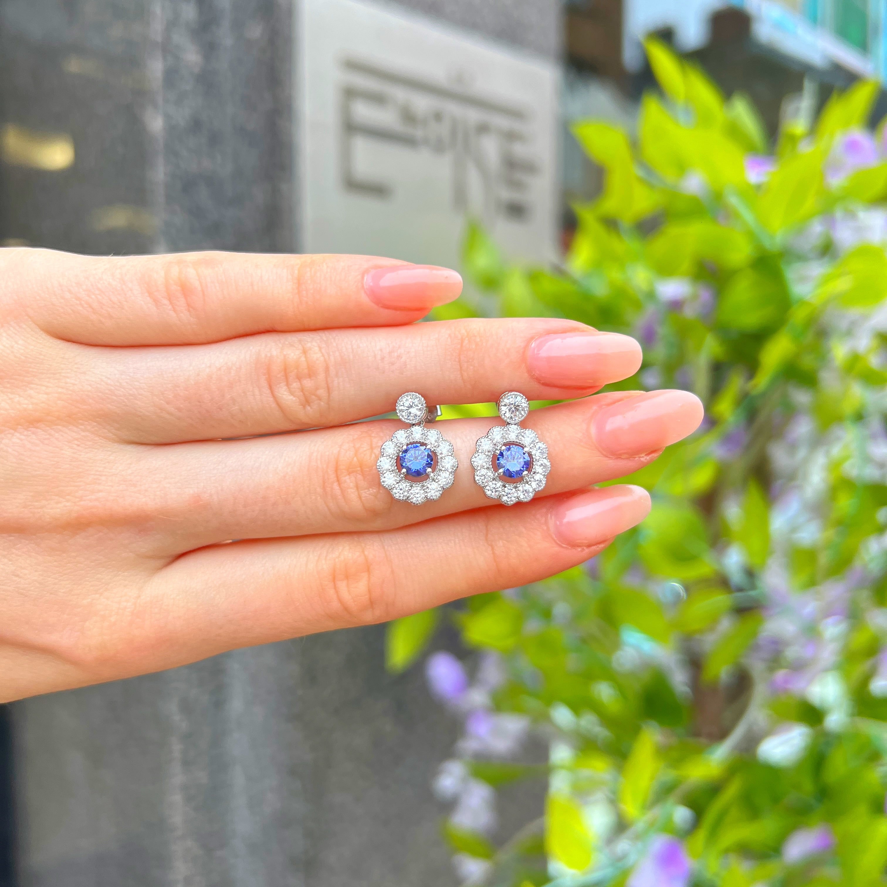 Blue Cubic Zirconia Sterling Silver Stud Earrings