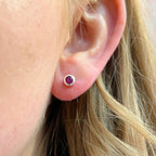 Bezel Set Round Ruby Sterling Silver Small Stud Earrings