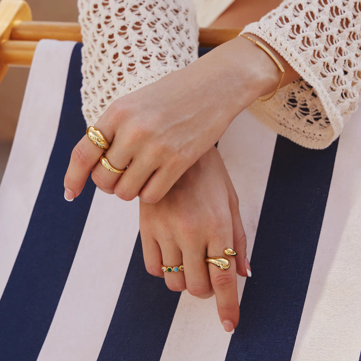 Ania Hae Gold Bezel Malachite and Turquoise Ring - Size O ½