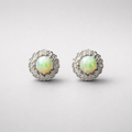 Antique Opal and Diamond 9ct Yellow Gold Cluster Stud Earrings