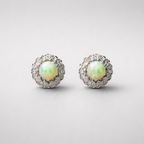 Antique Opal and Diamond 9ct Yellow Gold Cluster Stud Earrings