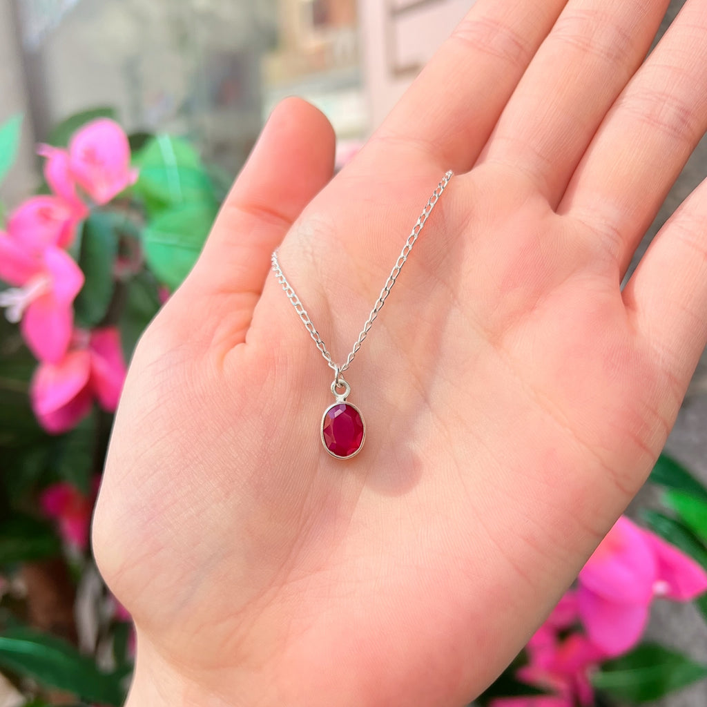 Oval Ruby Sterling Silver Dainty Necklace