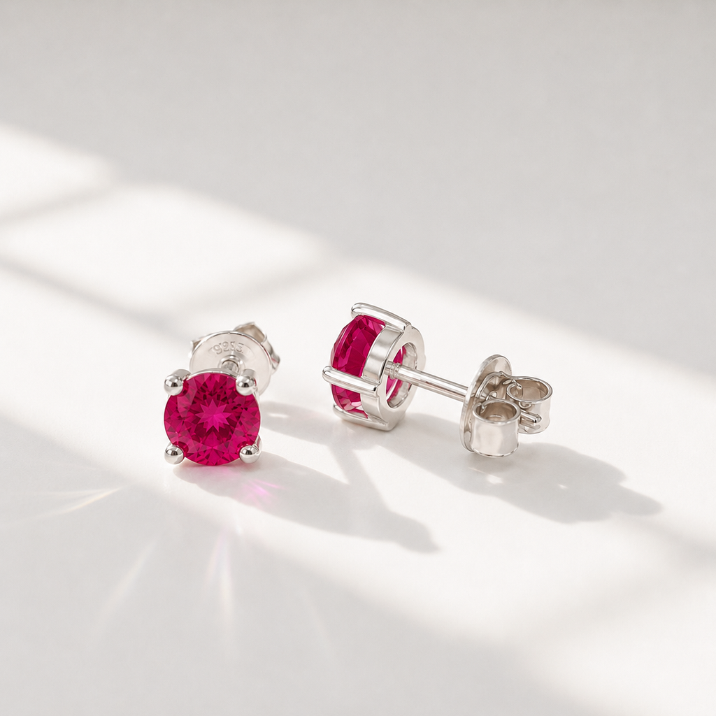 Round-Cut Lab-Grown Ruby Sterling Silver Matching Necklace and Earring Set