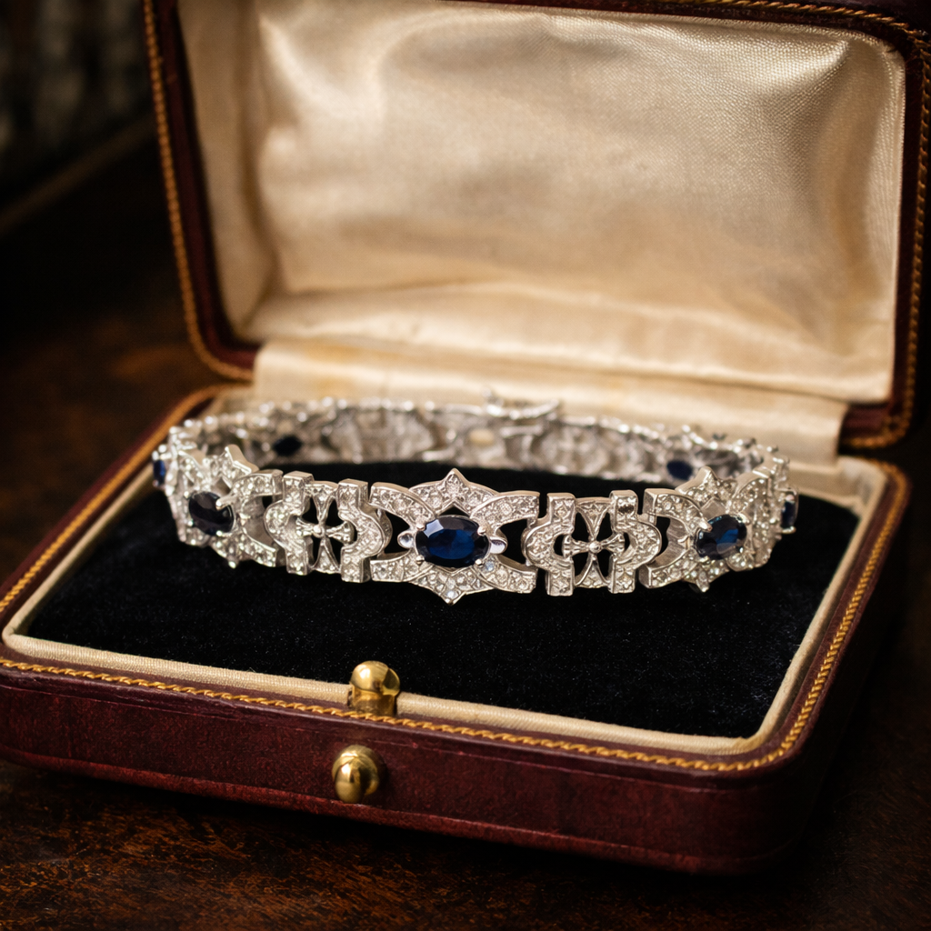 Vintage Sapphire and Diamond 18ct White Gold Bracelet