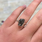 Rough Cut Green Moldavite Sterling Silver Ring | Size O