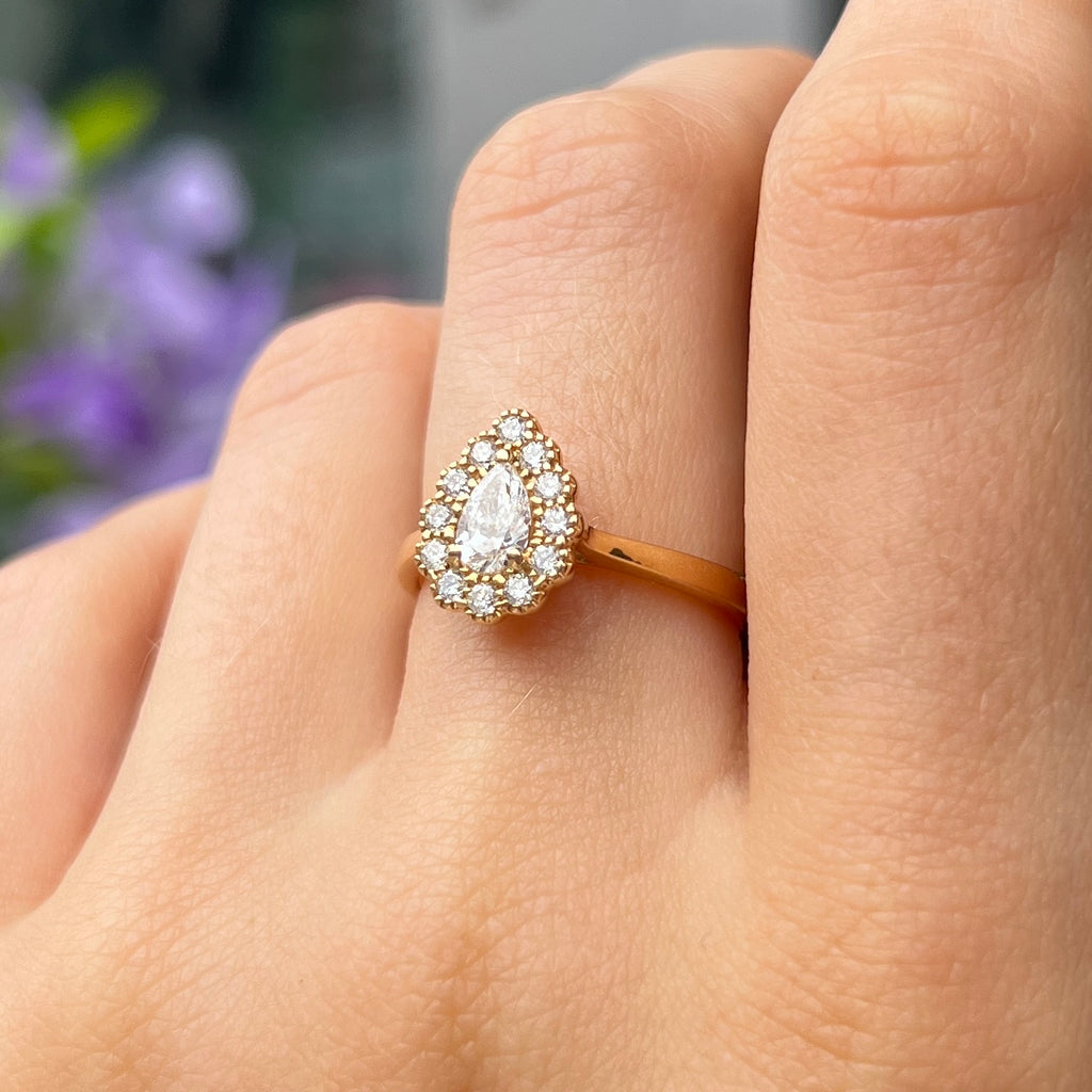 Pear Shaped Diamond 18ct Yellow Gold Ring | Size M