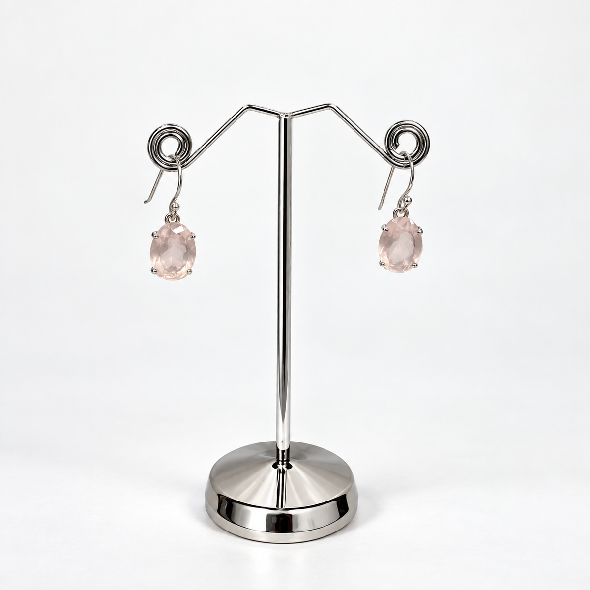 Rose Quartz Sterling Silver Oval Faceted Drop Earrings