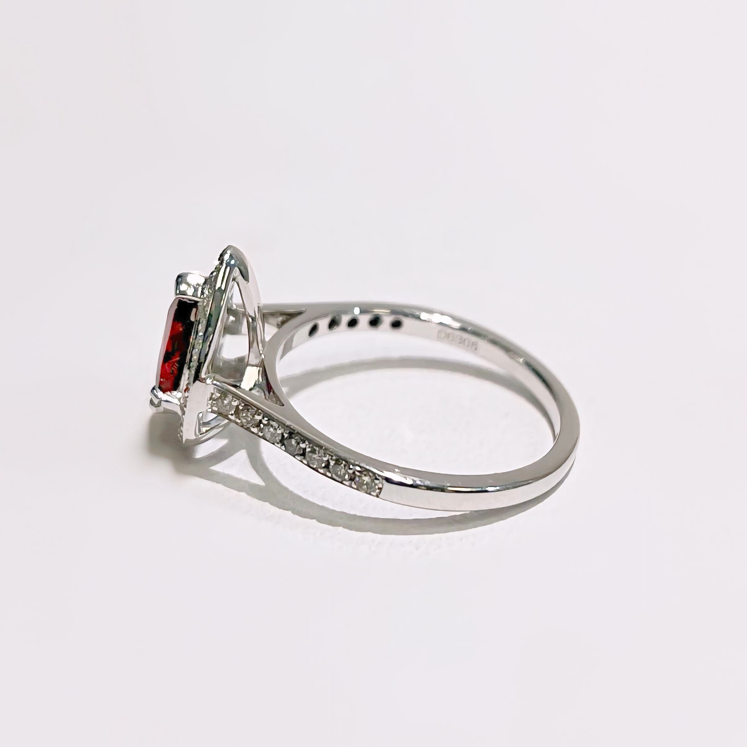 Ruby and Diamond Pear Shaped 18ct White Gold Ring | Size N