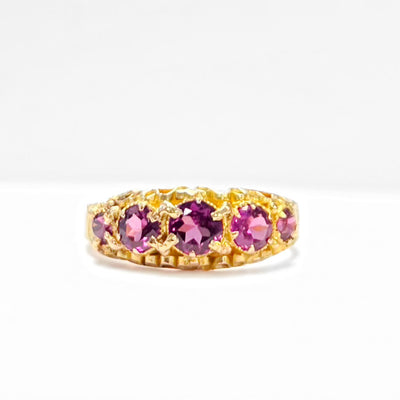 Antique Graduated Almandine Garnet 15ct Yellow Gold Five Stone Ring | Size J