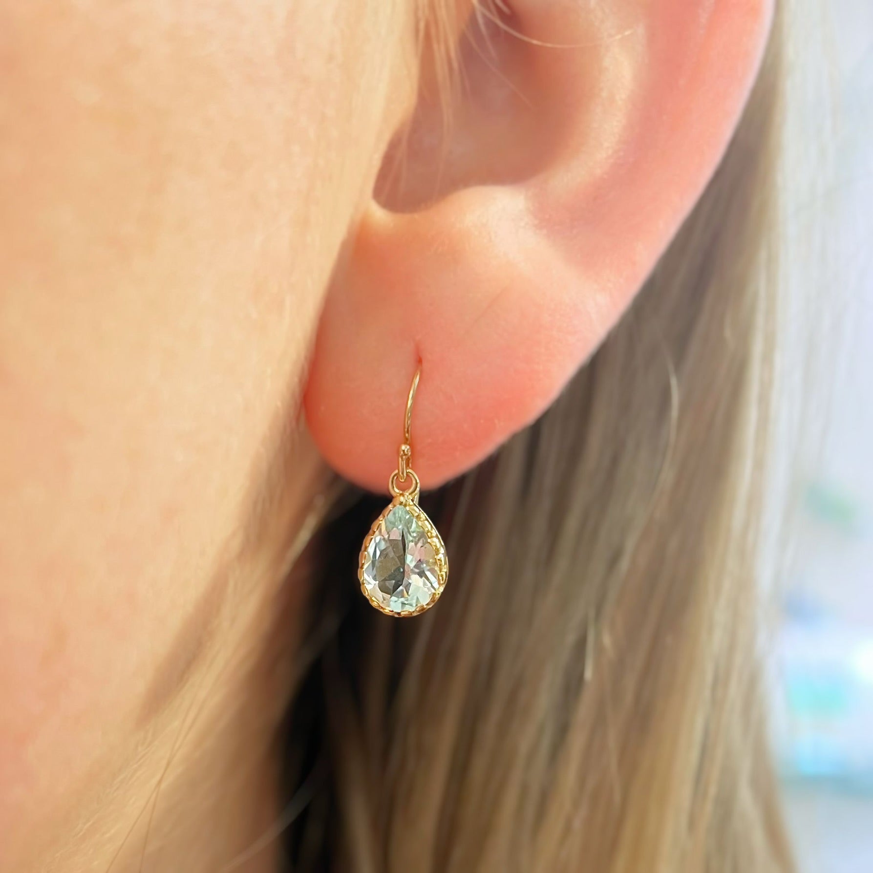Pear Cut Aquamarine 9ct Yellow Gold Drop Earrings