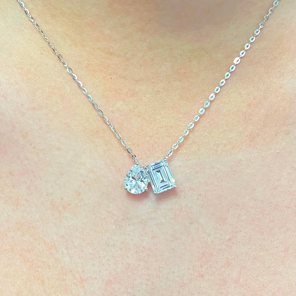 Cubic Zirconia ‘Toi et Moi’ Sterling Silver Necklace
