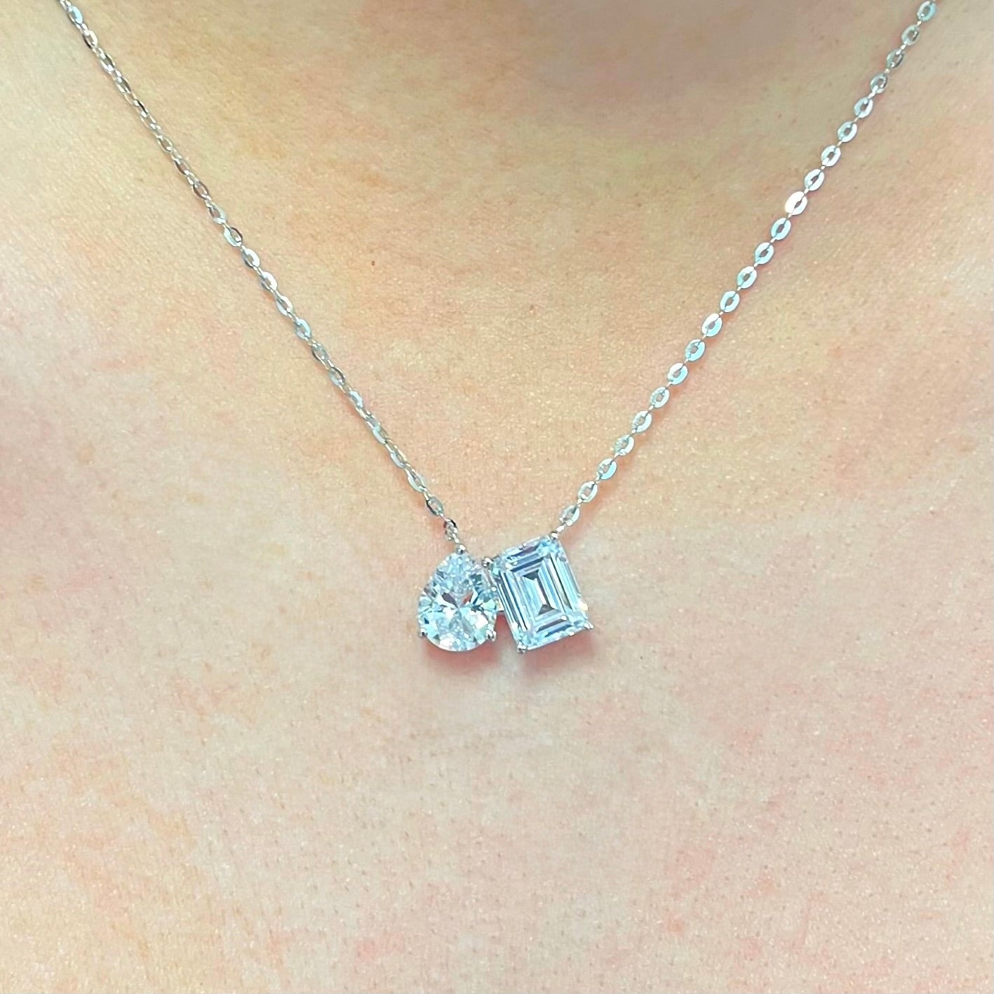 Cubic Zirconia ‘Toi et Moi’ Sterling Silver Necklace