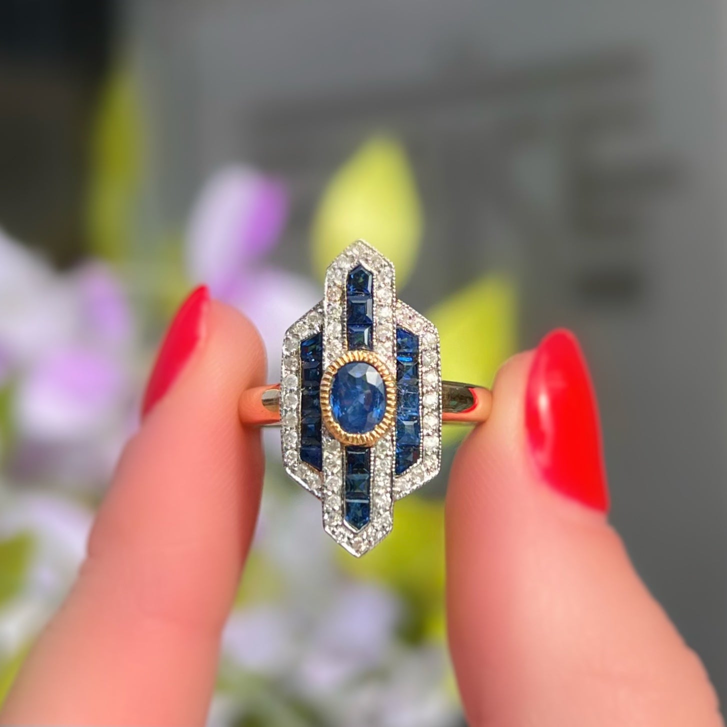 Sapphire and Diamond 18ct Yellow Gold Ring | Size N