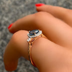 London Blue Topaz and Diamond 9ct Rose Gold Ring | Size M
