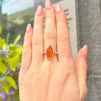Orange Amber Sterling Silver Marquise Cut Ring | Size M