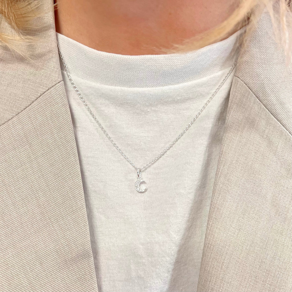 Cubic Zirconia Sterling Silver Moon Necklace