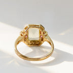 Art Deco Inspired Green Amethyst and Pink Tourmaline 9ct Yellow Gold Ring | Size O ½