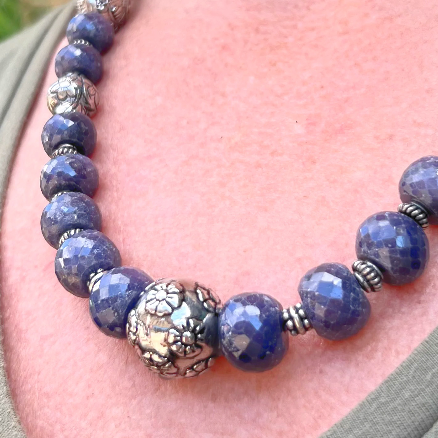 Sterling Silver Blue Sapphire Beaded Necklace