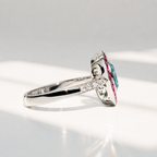 Blue Topaz, Ruby and Diamond 9ct White Gold Ring | Size M ½