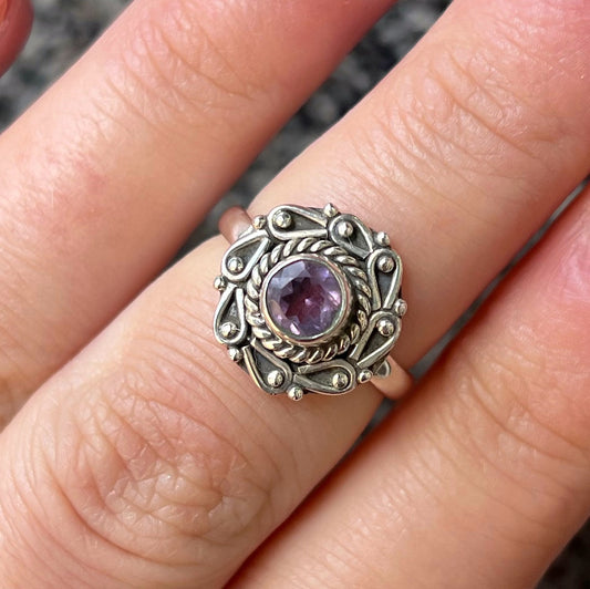 Sterling Silver Bohemian Amethyst Ring  - Size H