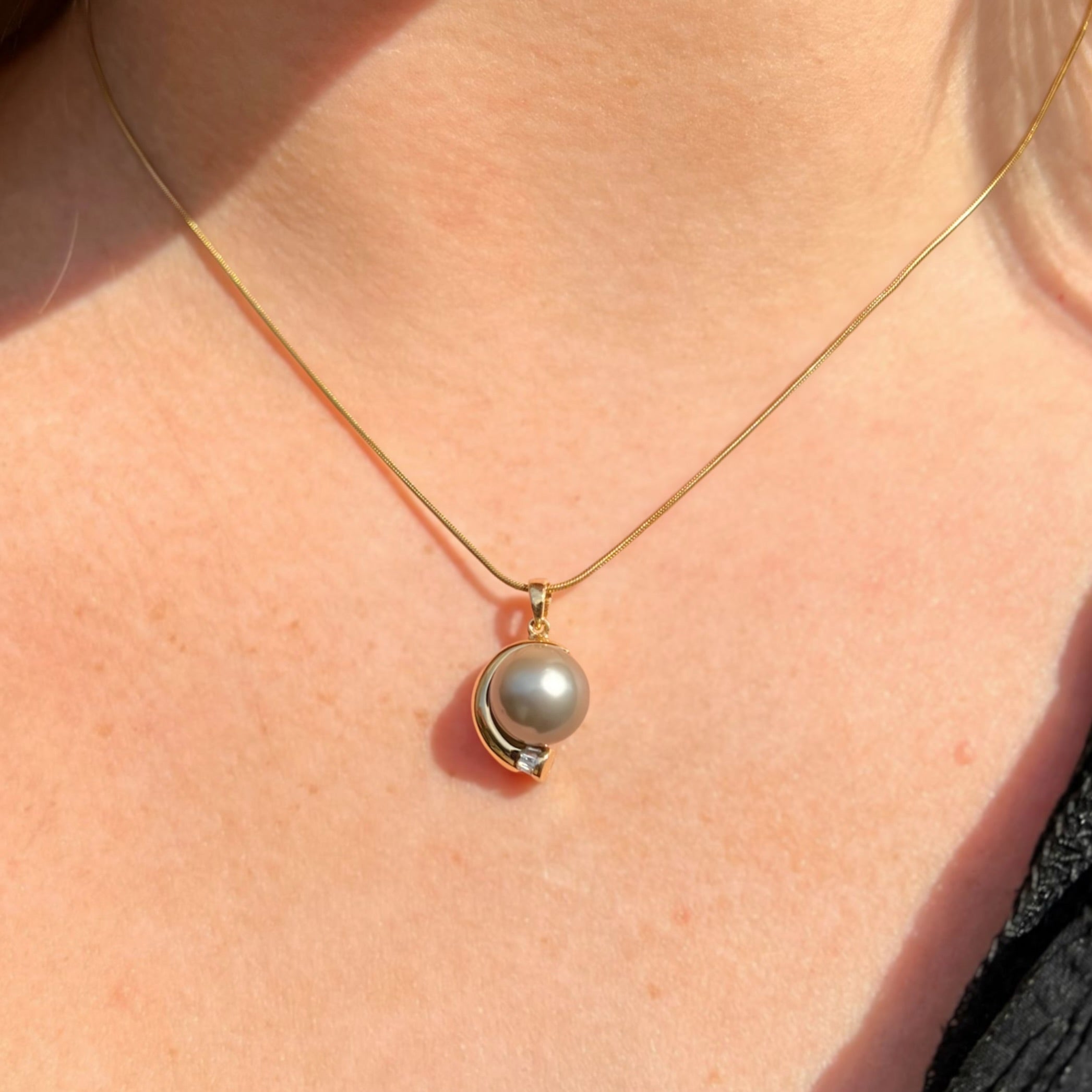 Vintage Silver Pearl and Diamond 14ct Yellow Gold Pendant