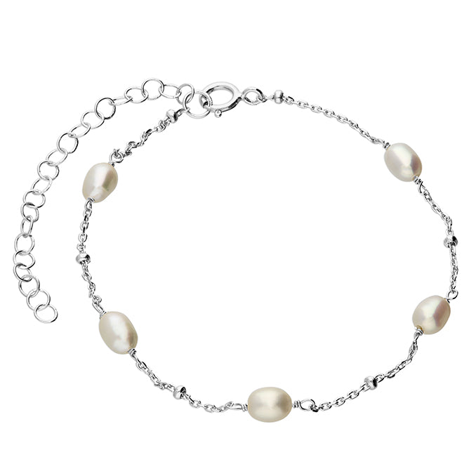 Freshwater Pearl Sterling Silver Dainty Station Bracelet