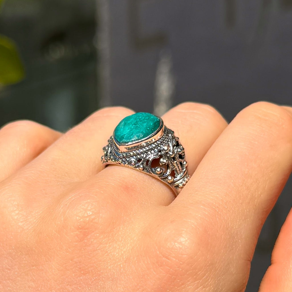 Emerald Sterling Silver Boho Ring