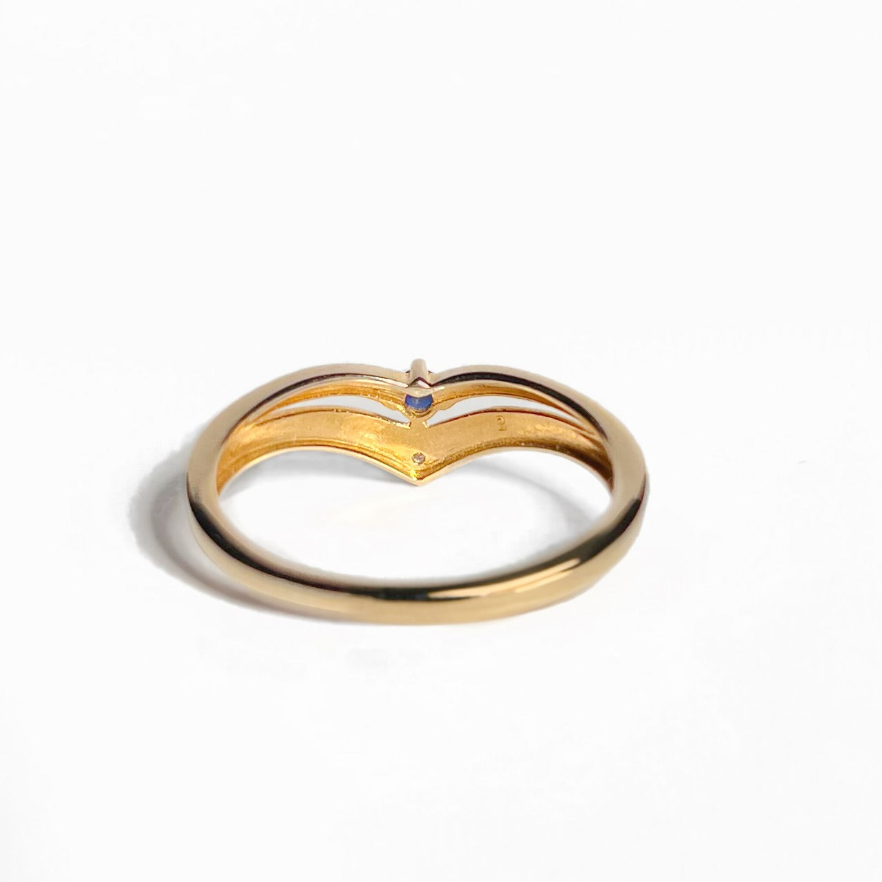 Vintage 9ct Yellow Gold Sapphire Wishbone Stacking Ring - Size P