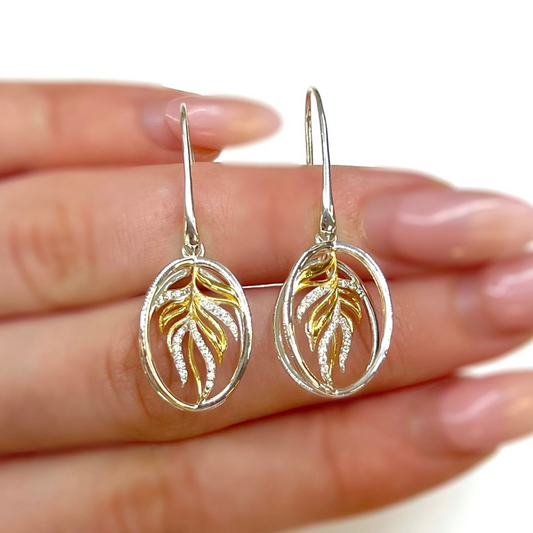 ‘Unique & Co.’ Sterling Silver 9ct Gold Plated Cubic Zirconia Drop Earrings