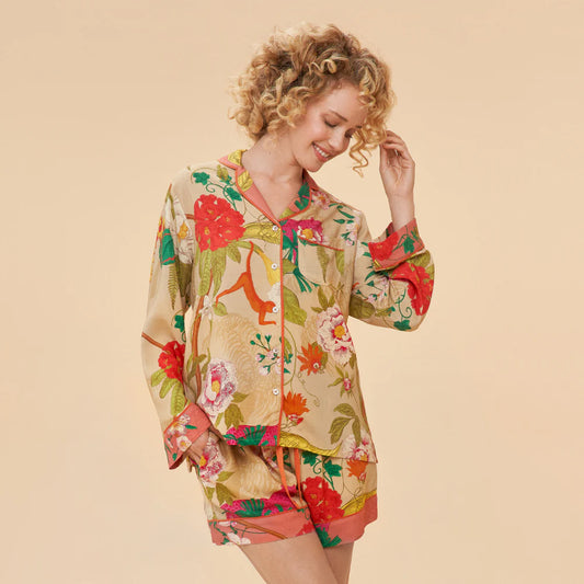 Powder Accessories Super Soft Oversized Tropical Flora & Fauna Coconut Shorts Pyjama Set