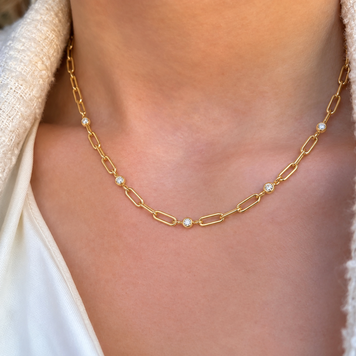 Gold Bezel Station Paper Clip Chain Necklace | Ania Haie