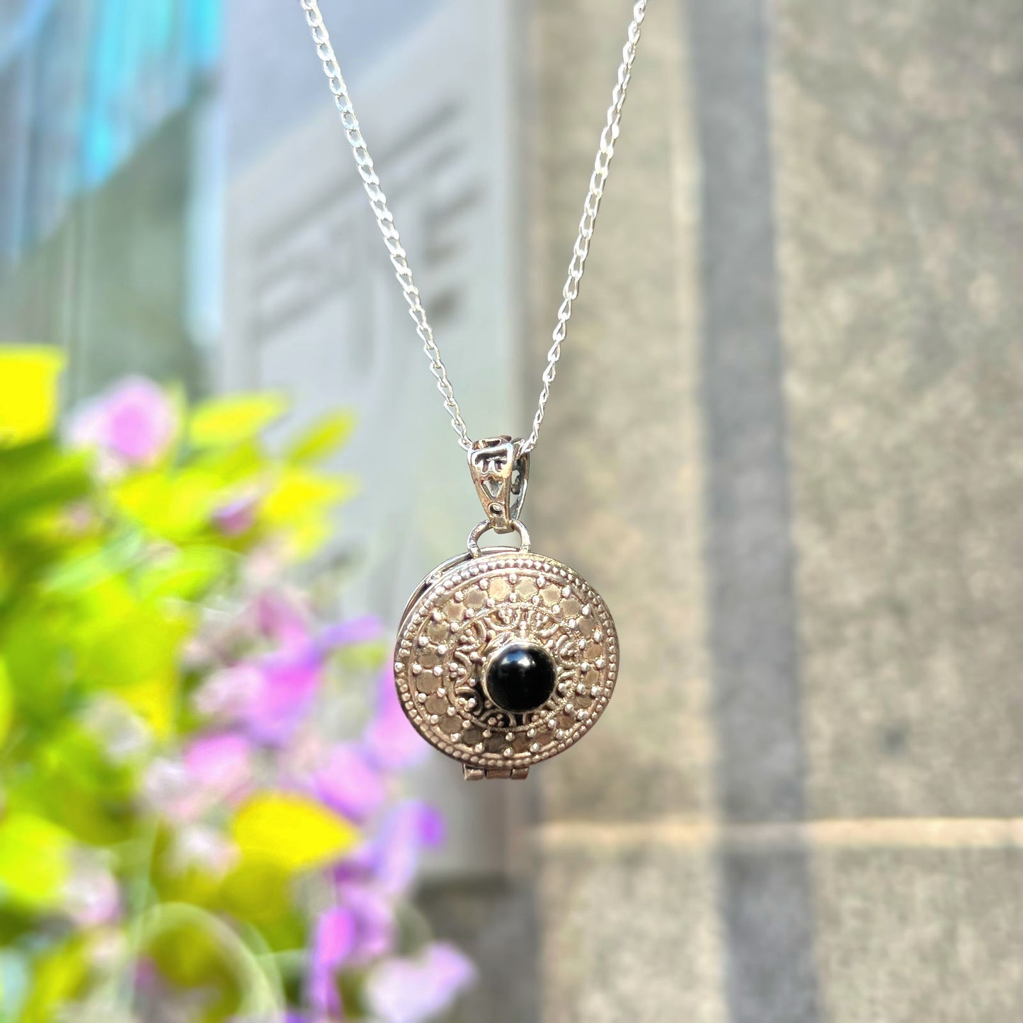 Sterling Silver Black Onyx Locket Necklace