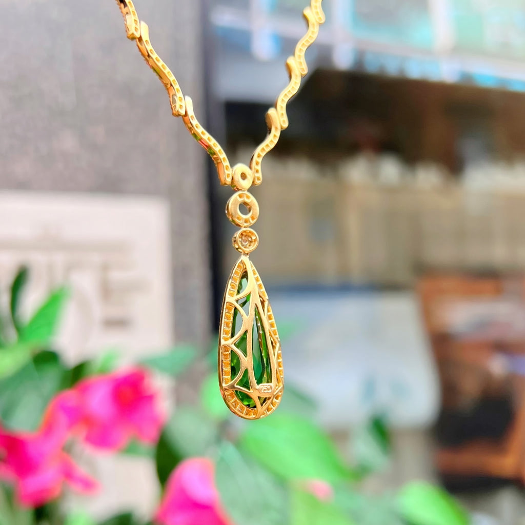 8.78ct Tourmaline and Diamond 18ct Yellow Gold Teardrop Necklace