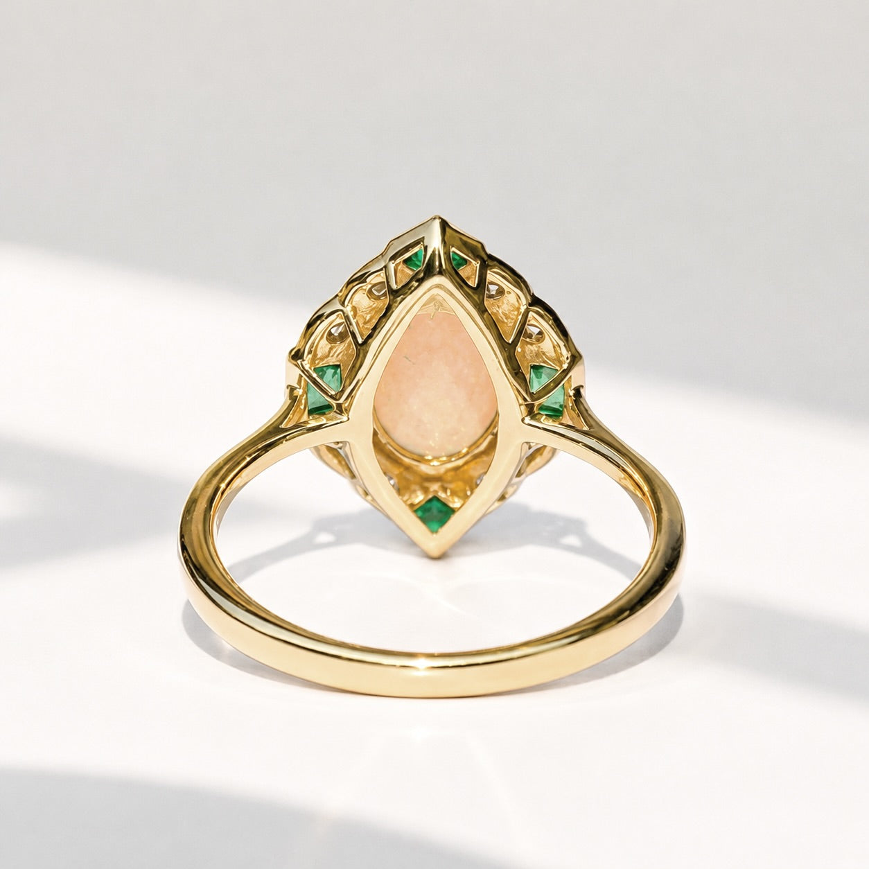 Art Deco Reproduction Opal, Emerald and Diamond 9ct Yellow Gold Ring | Size M ½
