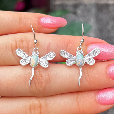 White Opal Sterling Silver Butterfly Drop Earrings